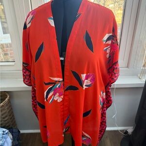 a new day Women's Red Floral Swim Coverup Statement Piece Kimono